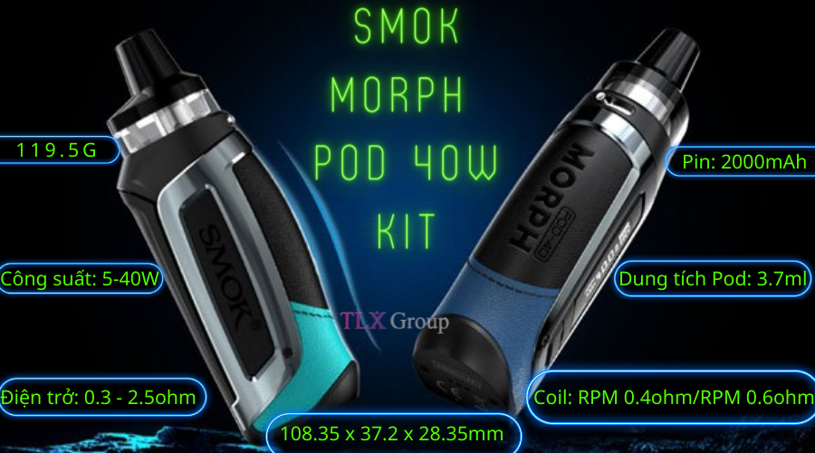 Thông số kỹ thuật của Smok Morph Pod 40W Kit 